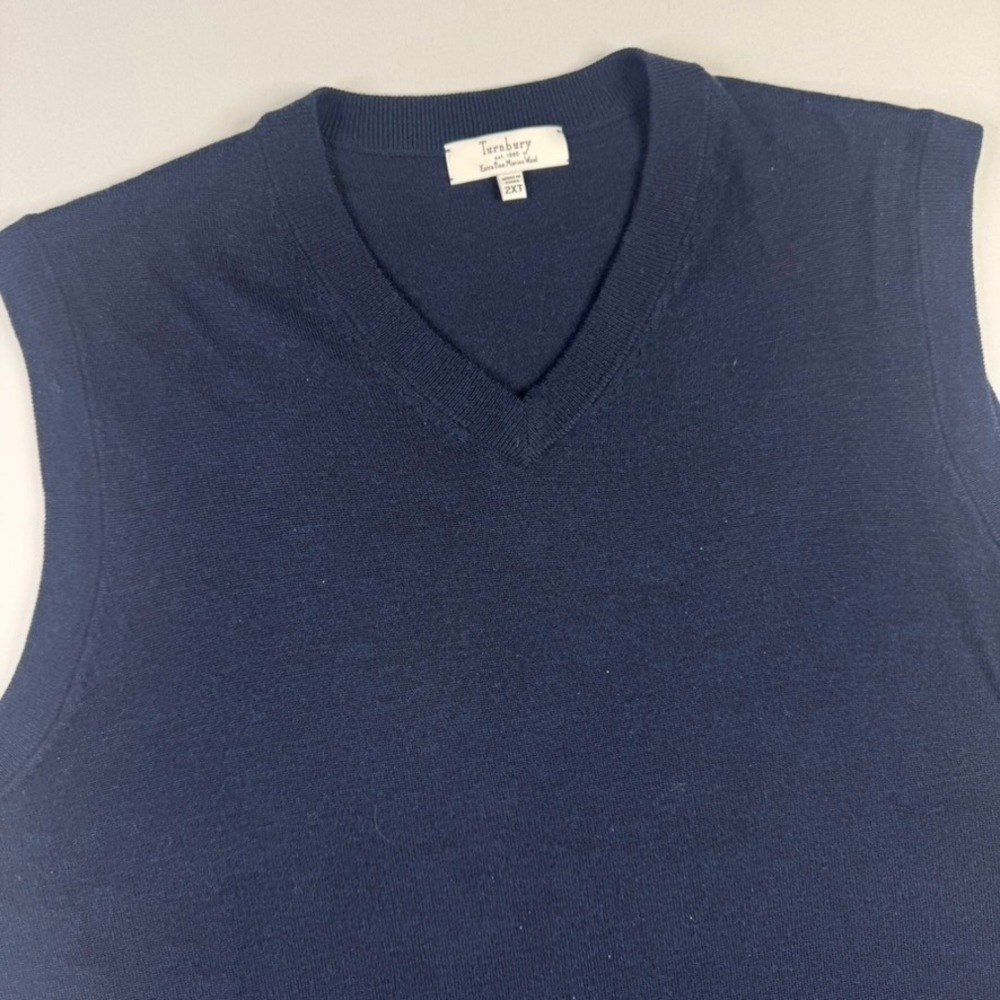 Turnbury Sweater Vest Mens 2X Tall‎ Navy Blue Extra Fine Merino Wool V-Neck